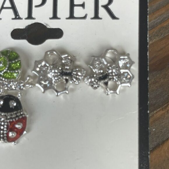 NWT Napier 3 Pair Stud Earrings Set Bumble Bee Ladybug Snail Silver Tone Enamel - Picture 4 of 5